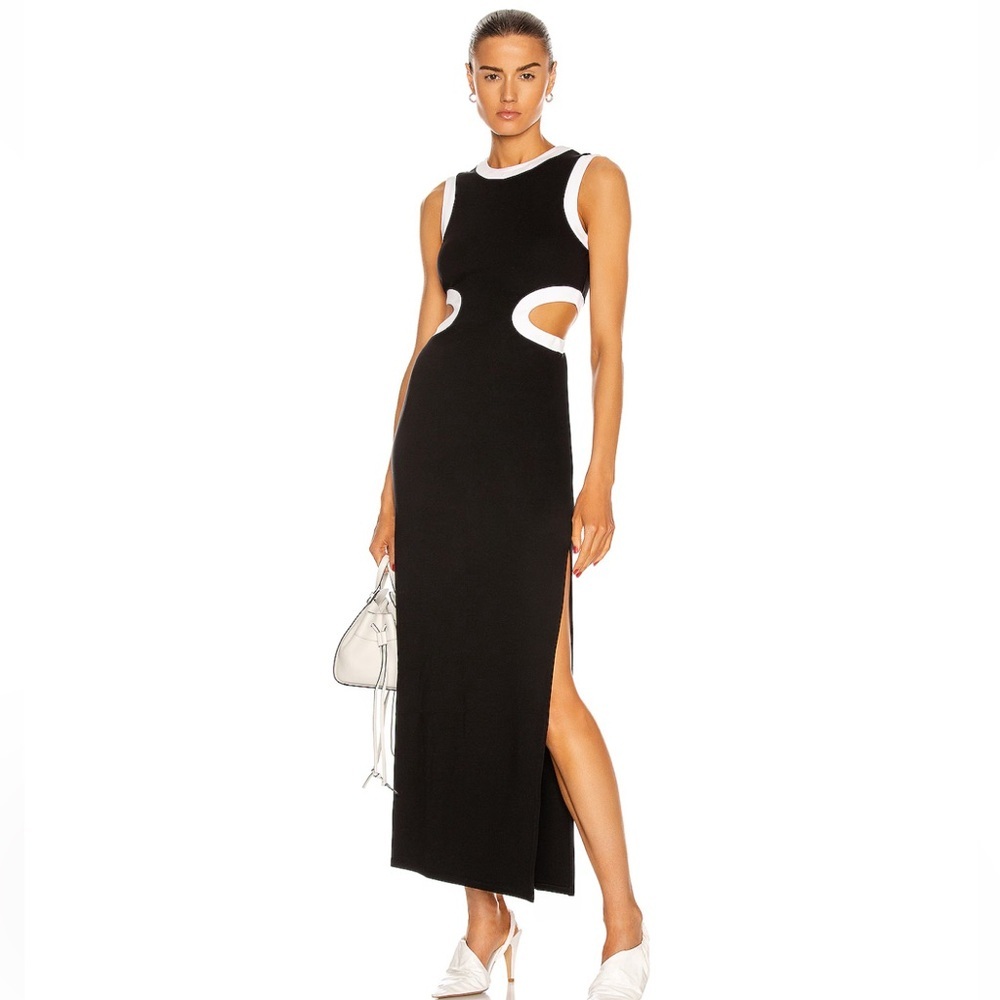 STAUD Dolce Long Cut Out Dress in Black- XS.